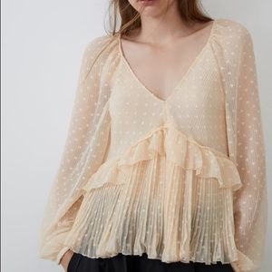 Zara Swiss Dot Ruffled Blouse - Pink